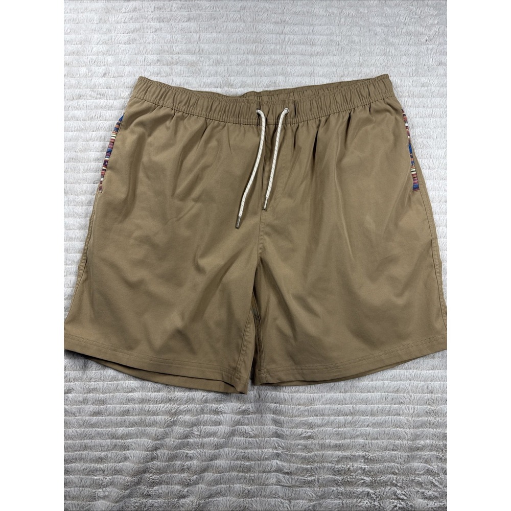 Wowie Sapien 2.0 Shorts Men XL Beige 7 Inch Inseam Elastic Waist Aztec Trim NWOT